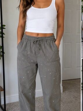 Thread & Supply Gray Paint Splatter Lyocell Jogger Pants Medium